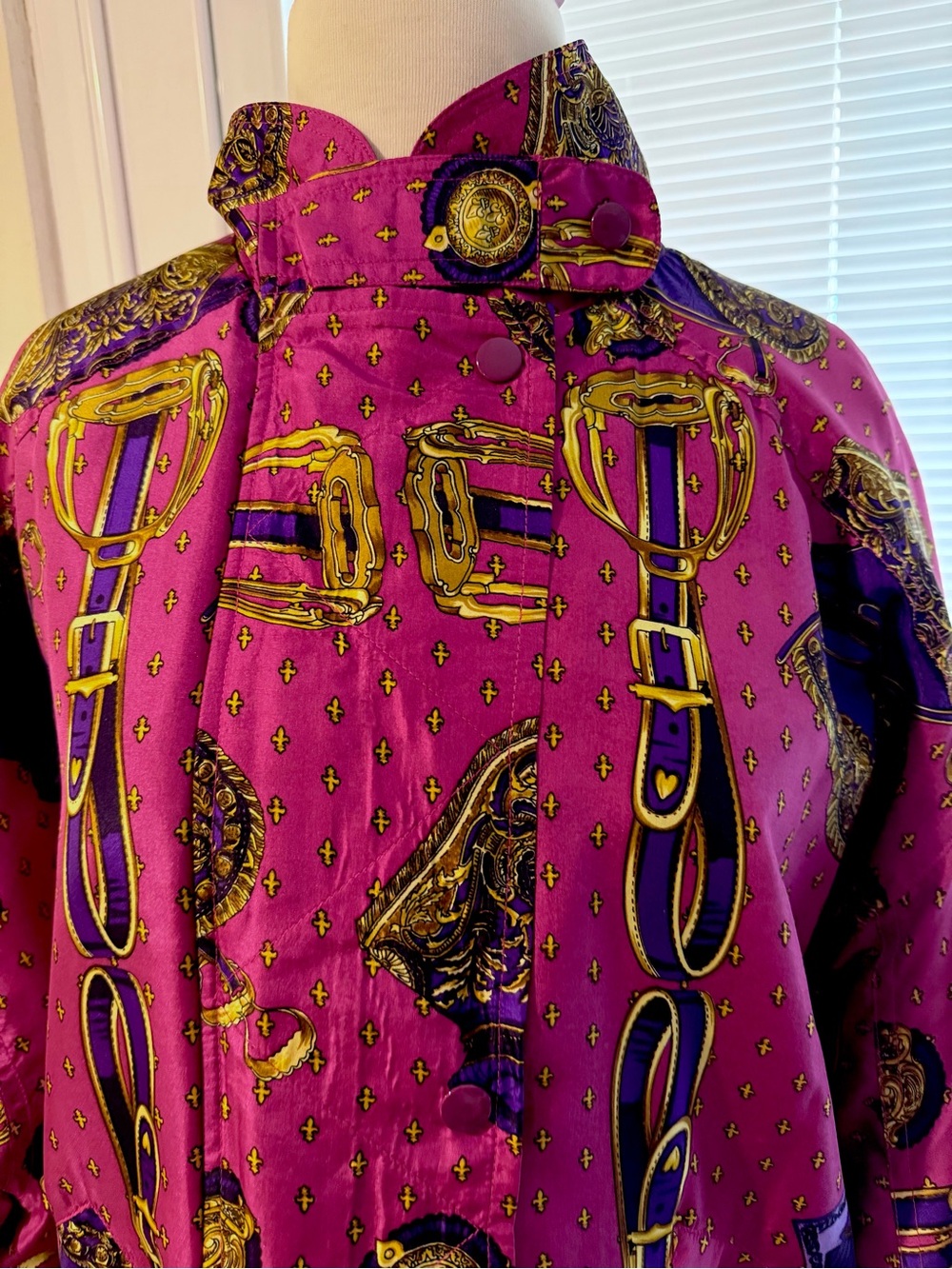 Vintage Regina Porter Women's Pink Purple Equestrian-Print Bomber Jacket Small - Picture 2 of 13